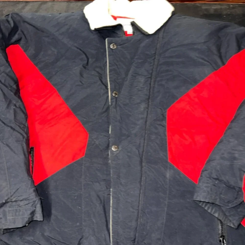 Vintage J.J. Cochran Bomber Ski Jacket Black and Red Sz. L (GS36)‎